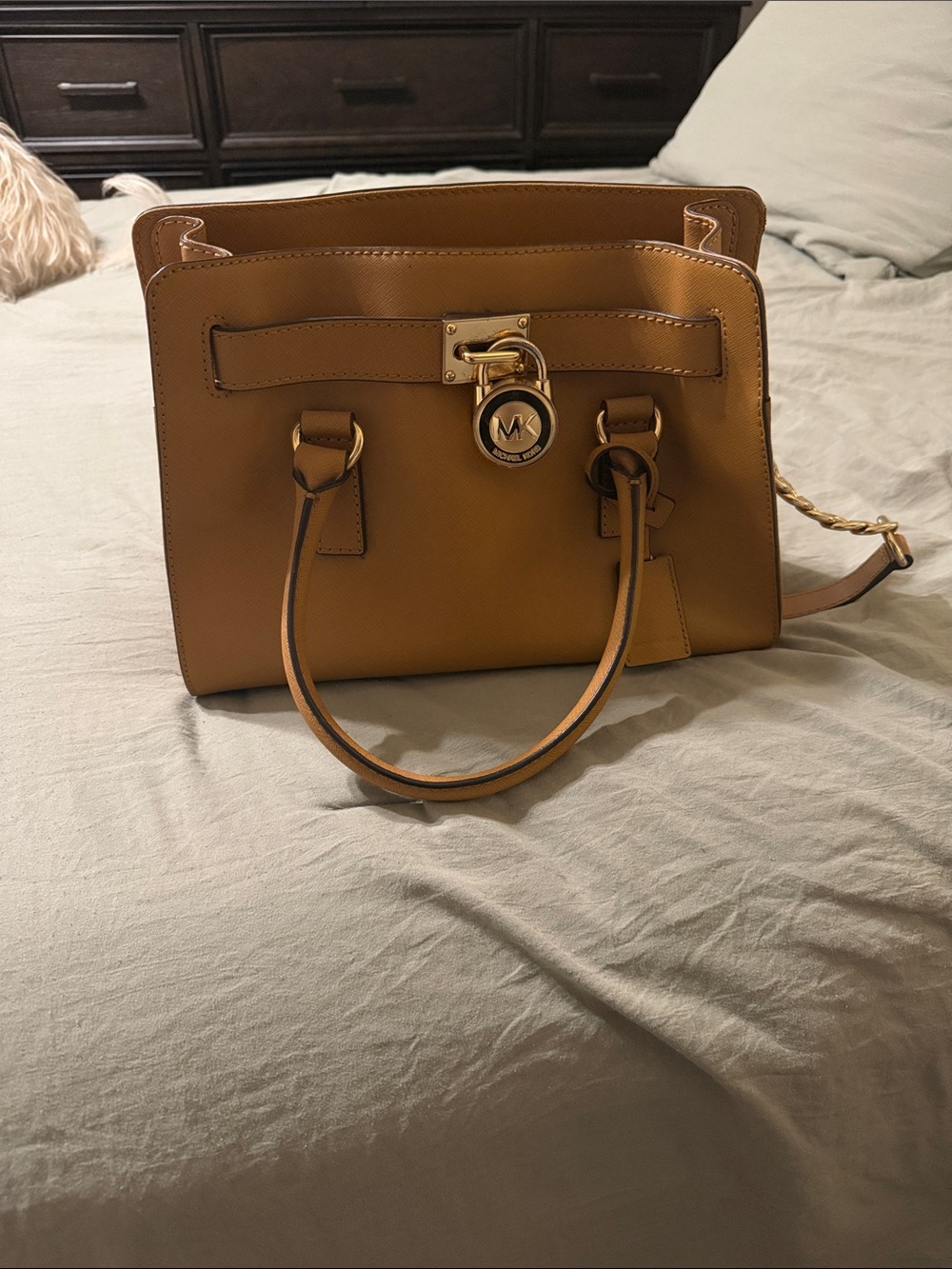 Michael Kors Cognac Leather Satchel with Gold Hardware